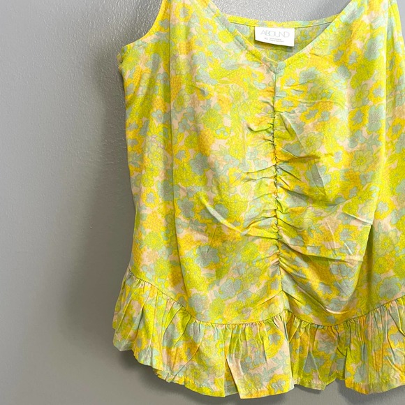 Abound Yellow Pink Blue Floral Ruffle Hem Crop Tank Top NEW XS - Picture 2 of 4